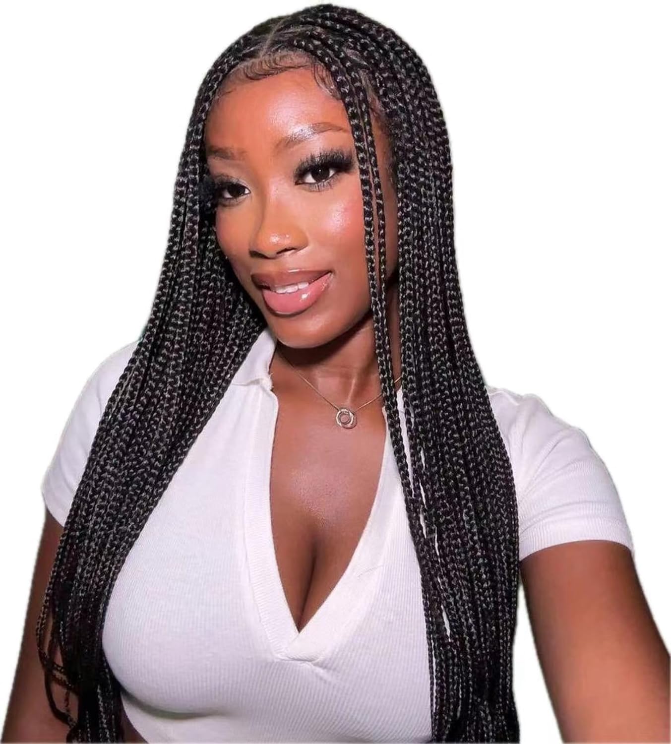 Anytime 36 Inch Box Braided Wig Synthetic Lace Front Wig Braids Hair Knotless Braids Wig