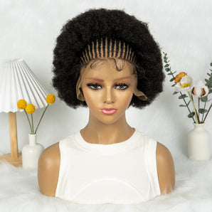 Anytime 13x6 Synthetic Lace Front Afro Curly Braided Wigs with Baby Hair Natural Short Curly Braids Wig for Black Women