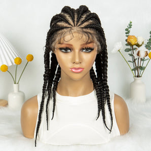 Anytime Synthetic Cornrow Full Lace Wig 6 Dutch Box Braided Wigs with Baby Hair for Black Women