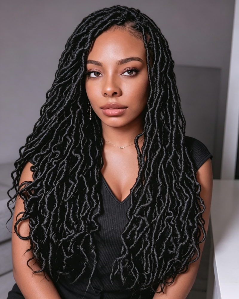 Anytime 9X6 Lace Frontal 26 Inches Knotless Synthetic Braided Wigs Dreadlocks Faux Locs Wig