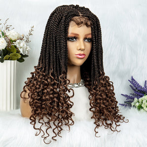 Anytime 18inch Synthtic Lace Braided WIgs with Curly Ends  Colored Braided Lace Wigs with Baby Hair
