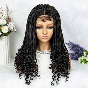 Anytime 18inch Synthtic Lace Braided WIgs with Curly Ends  Colored Braided Lace Wigs with Baby Hair