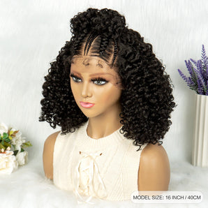 Anytime 16inch Afro Kinky Curly Braided Wigs Synthetic Lace Front Braided Wigs for Women Natural Braiding Hair Wigs