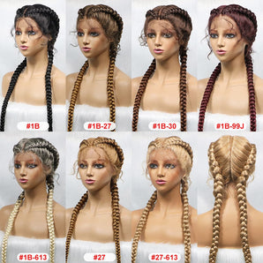 36 Inches Long Lace Front Anytime Synthetic Braided Wigs Lace Front Dutch Twins Braids Wig With Baby Hair for Black Women