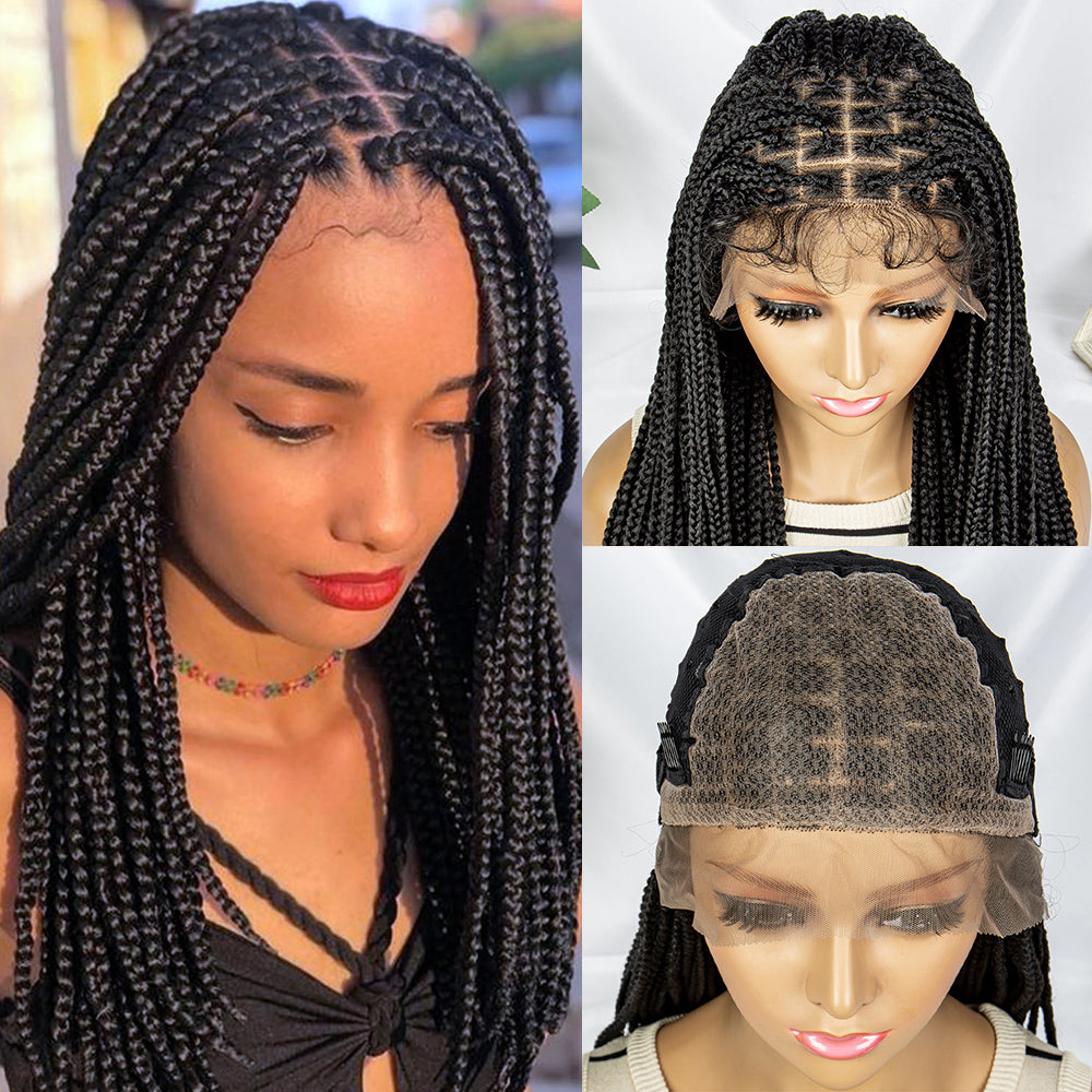 Anytime 36 Inch Box Braided Wig Synthetic Lace Front Wig Braids Hair Knotless Braids Wig