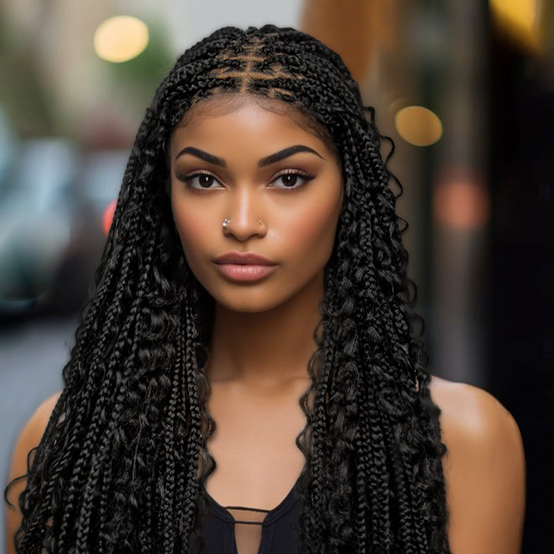 Anytime Synthetic Lace Front Bohemian Box Boho Braided Wigs  Hair Braids Wig 32” for Black Women