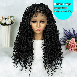 Anytime  Braided Wigs with Curly Ends 26inch butterfly Locs Wig Synthetic Lace Front Braided Lace Wig Knotless Box Braiding Hair Wig