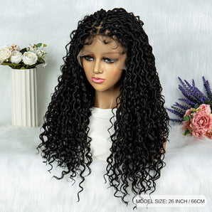 Anytime  Braided Wigs with Curly Ends 26inch butterfly Locs Wig Synthetic Lace Front Braided Lace Wig Knotless Box Braiding Hair Wig