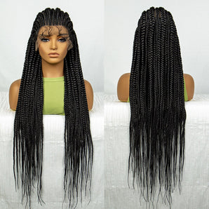 Anytime 34 Inch Synthetic Lace Braided Wigs Natural Straight Synthetic Lace Front Wigs for Women