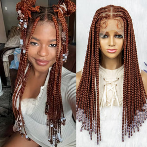 Anytime Synthetic Transparent HD Full Lace Braided Wigs With Beads Crochet Braid Braiding Hair Knotless Box Faux Locs Wigs