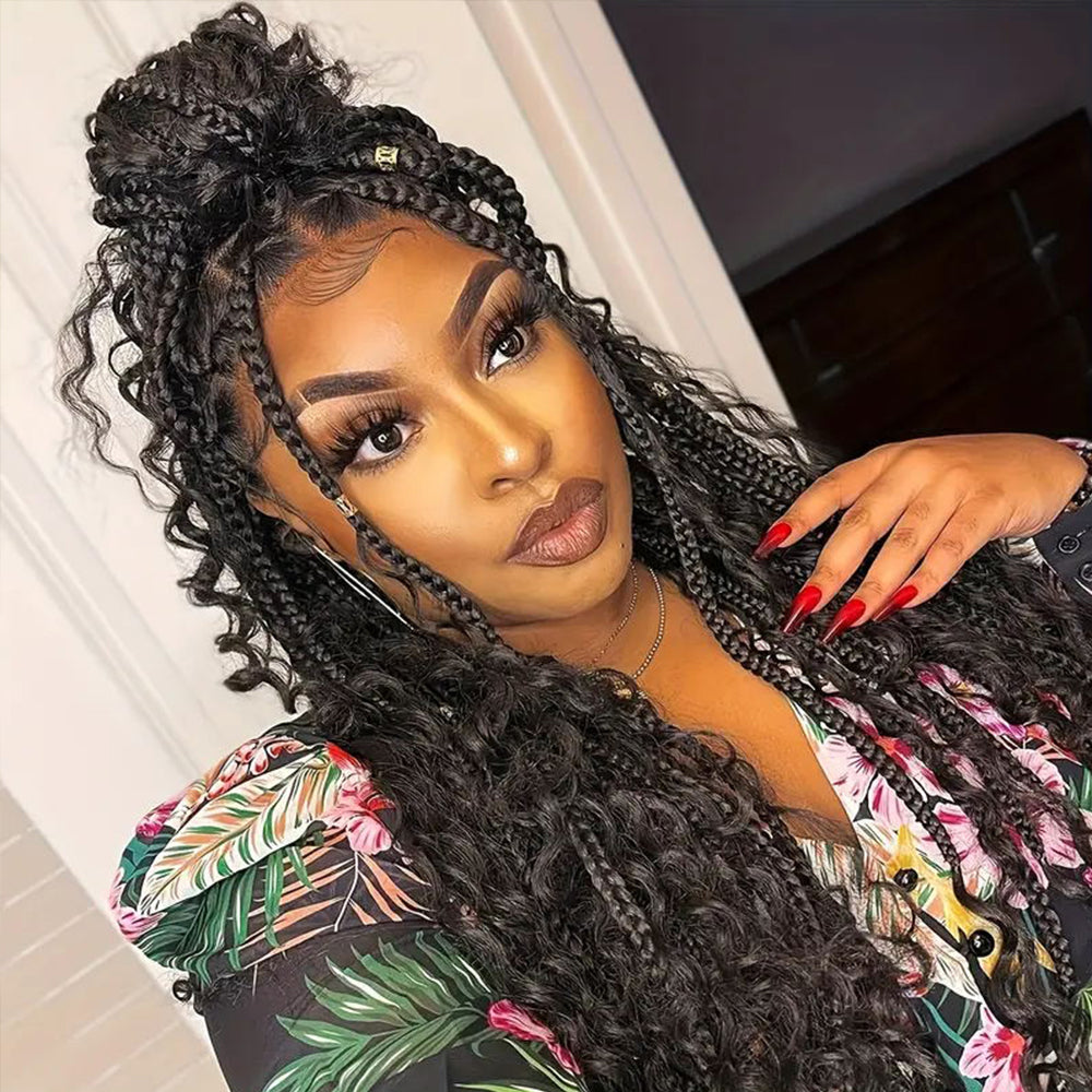 Anytime 32 inch HD Full Lace Box Braid Wig with Boho Curls Braided Wigs