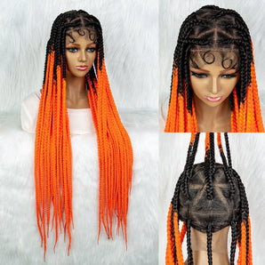 Anytime Big Knotless Synthetic Full Lace Braided Wigs 32 Inches Cornrow Box Braids Wigs